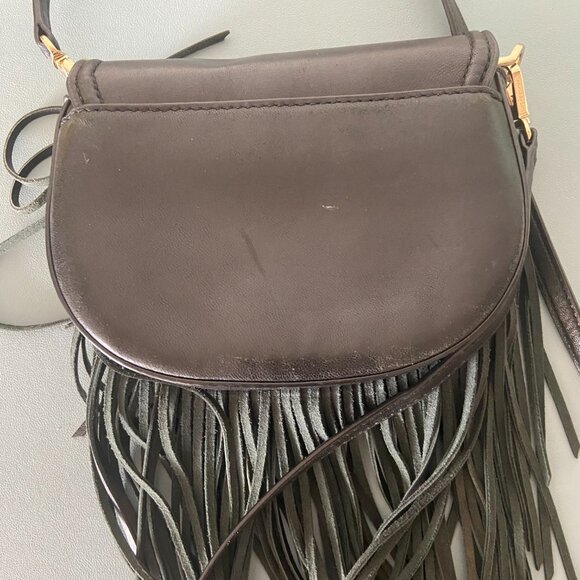 Michael Kors Cary Small Fringed Leather Crossbody Saddle Bag - Picture 11 of 13